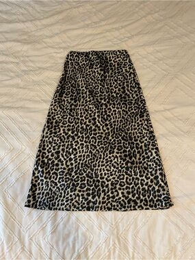 Leopard Print Satin Midi Skirt